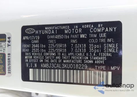 2019 Hyundai Tucson Ultimate z USA, uszkodzony, nr VIN KM8J3CAL3KU018229